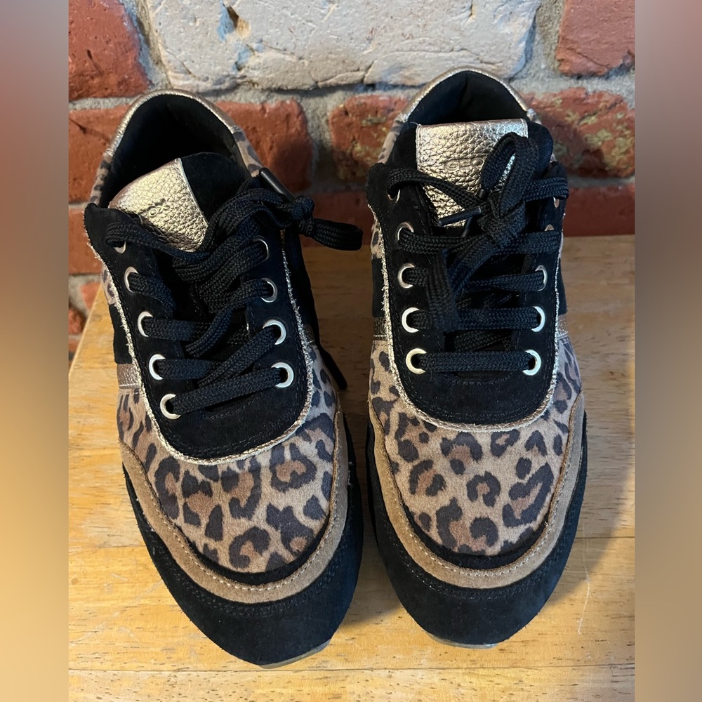 Geox Black and Leopard Sneakers with Metallic Accents
